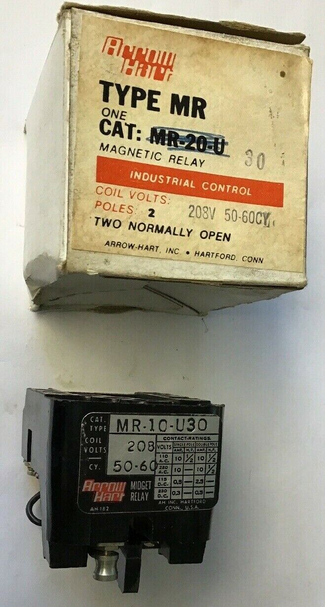 ARROW HART MR-10-U30 MIDGET RELAY 208V 50-60HZ 2POLE