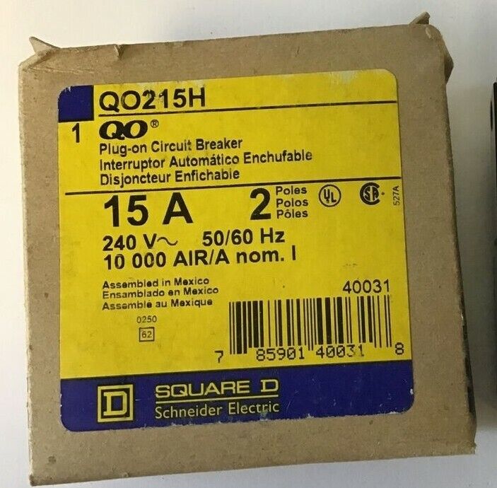 SQUARE D QO215H CIRCUIT BREAKER 15A 240VAC 50/60HZ 2POLE