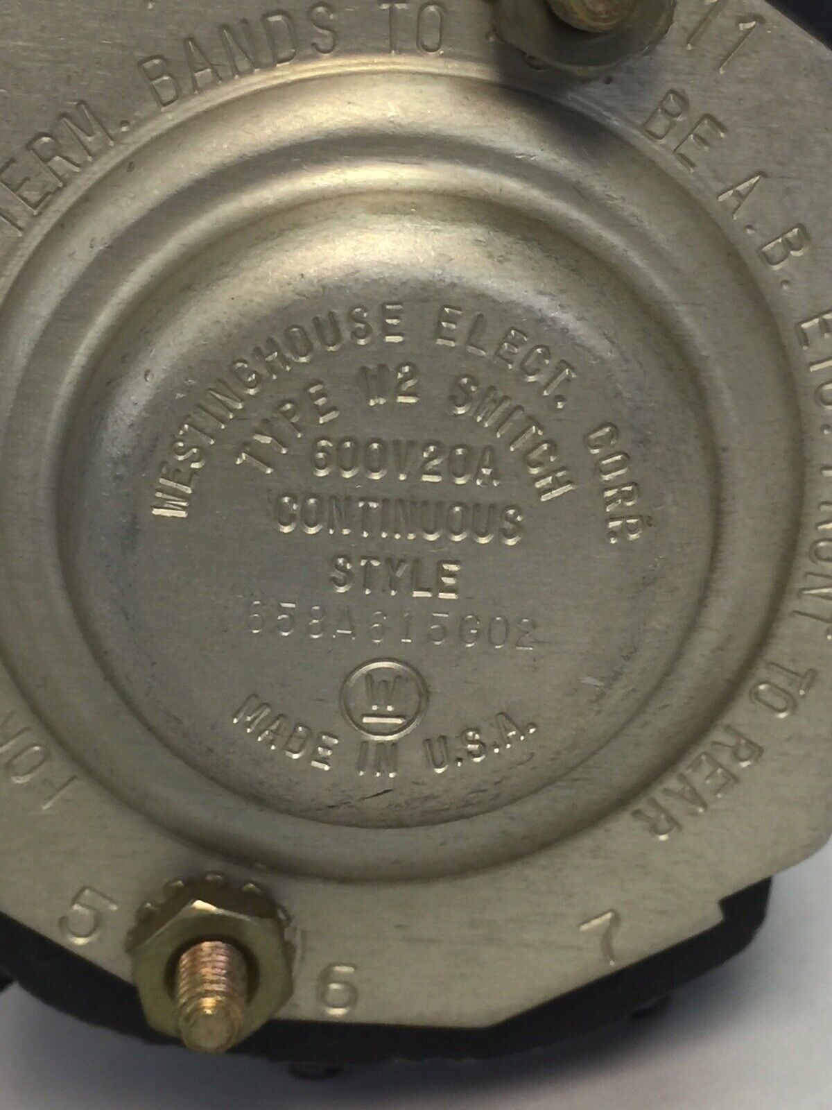 WESTINGHOUSE 658A615G02 TYPE W2 SWITCH 600V 20A ROTARY SWITCH MISSING HANDLE