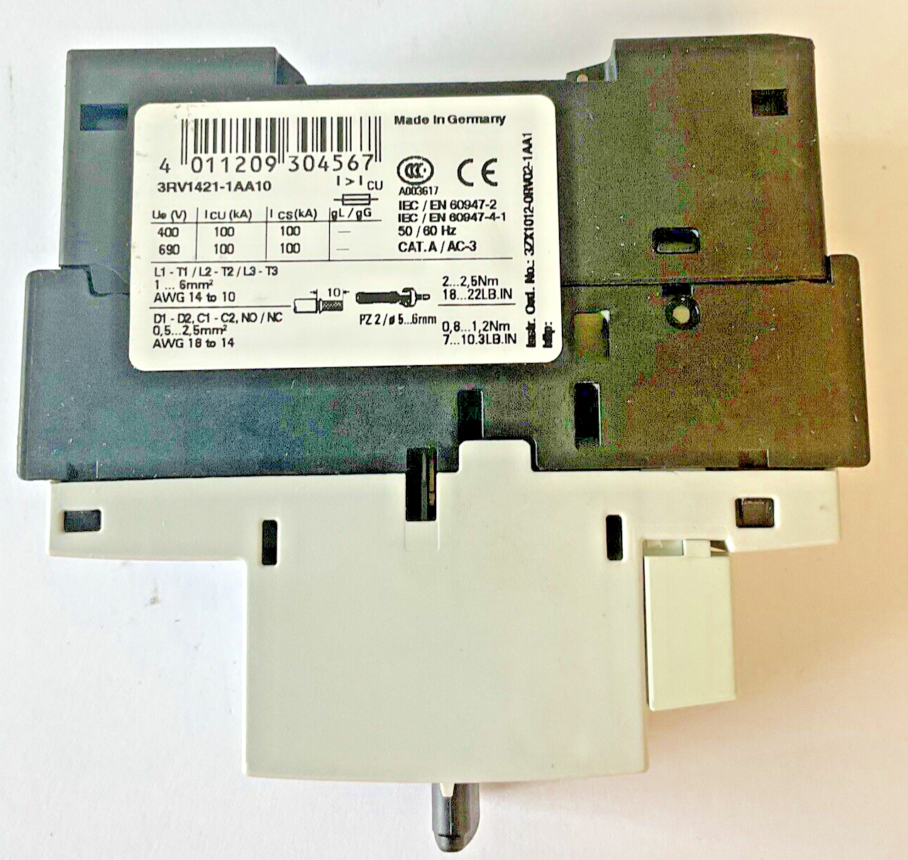 SIEMENS 3RV1421-1AA10 MOTOR CONTROL 3RV1901-1E 33A 480V***LOTOF2***