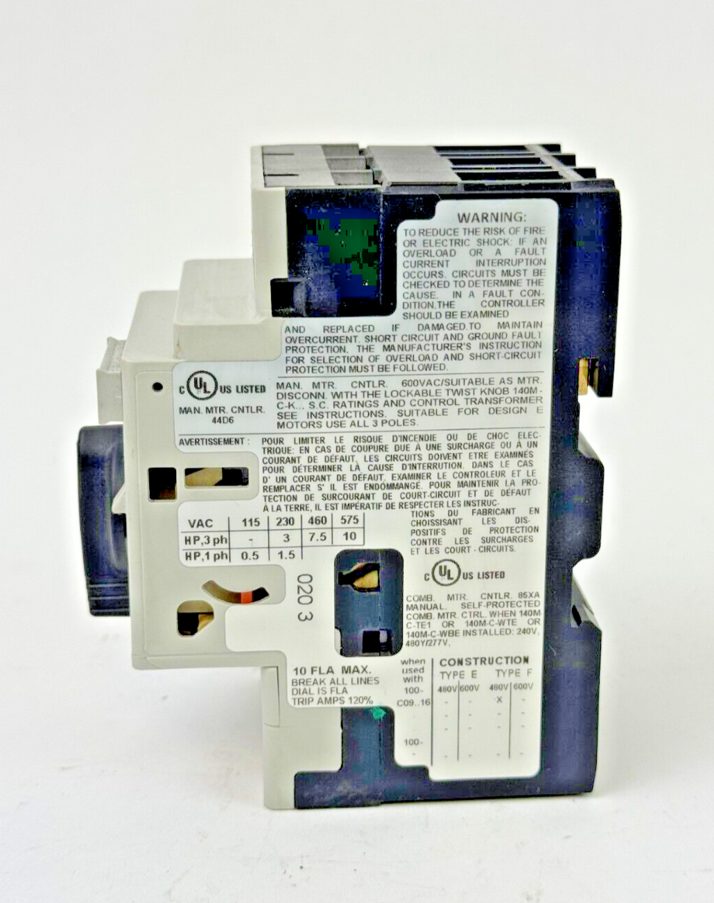 ALLEN-BRADLEY - 140M-C2E-C10 SER. C - MANUAL MOTOR PROTECTOR - 6.3 A - 10 A