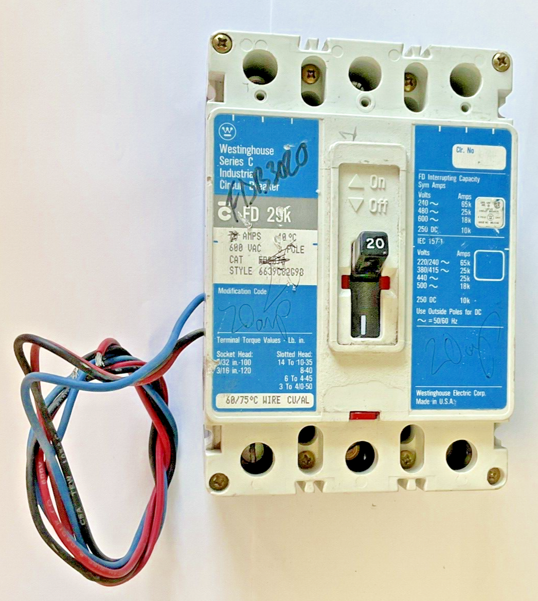 WESTINGHOUSE FDB3020 CIRCUIT BREAKER 3POLE FD 25K SER.C