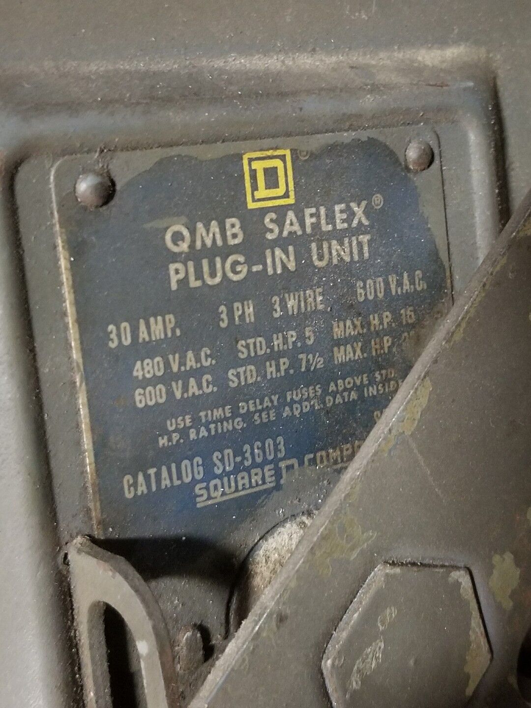 Square D SD-3603 30 Amp 600 VAC QMB Saflex Plug-In Unit 3 Phase 3 Wire SD3603