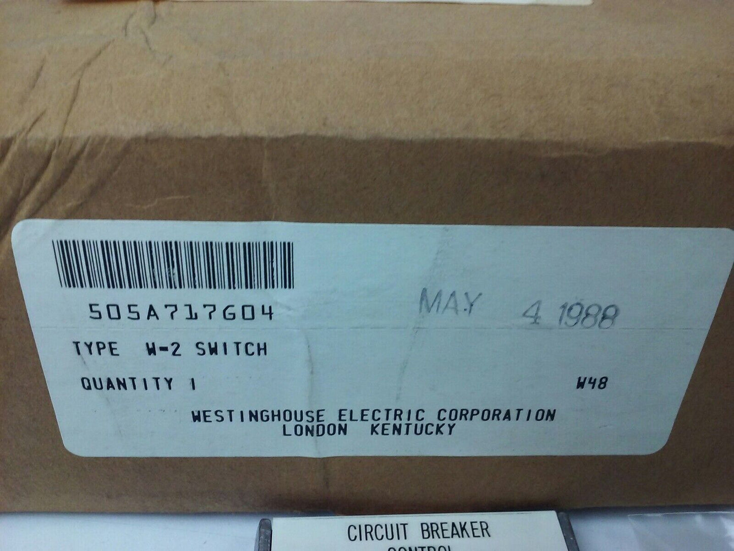 WESTINGHOUSE 505A717G04, TYPE W-2 ELECTROSWITCH, 600V, 8A, 300V, 20A, NEW, 505A7