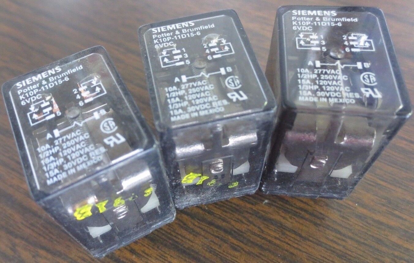 SIEMENS / POTTER & BRUMFIELD K10P-11D15-6 RELAY - 6VDC - LOT of 3