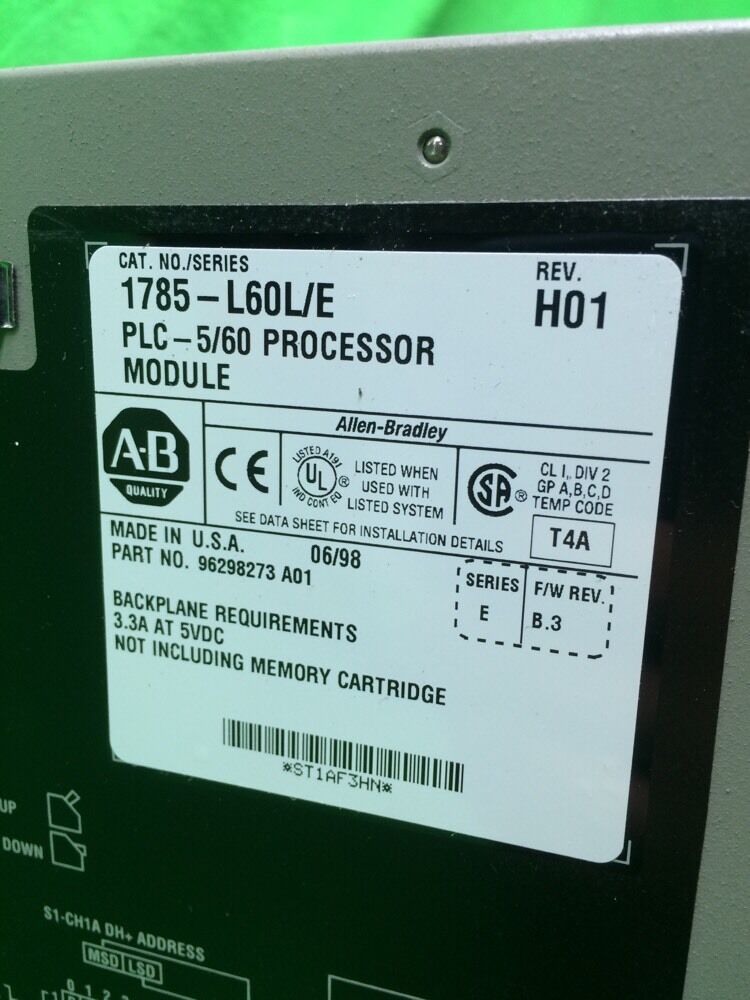 ALLEN BRADLEY 1785-L60L/E PROCESSOR MODULE REV. H01 W/ 1785-ENET A
