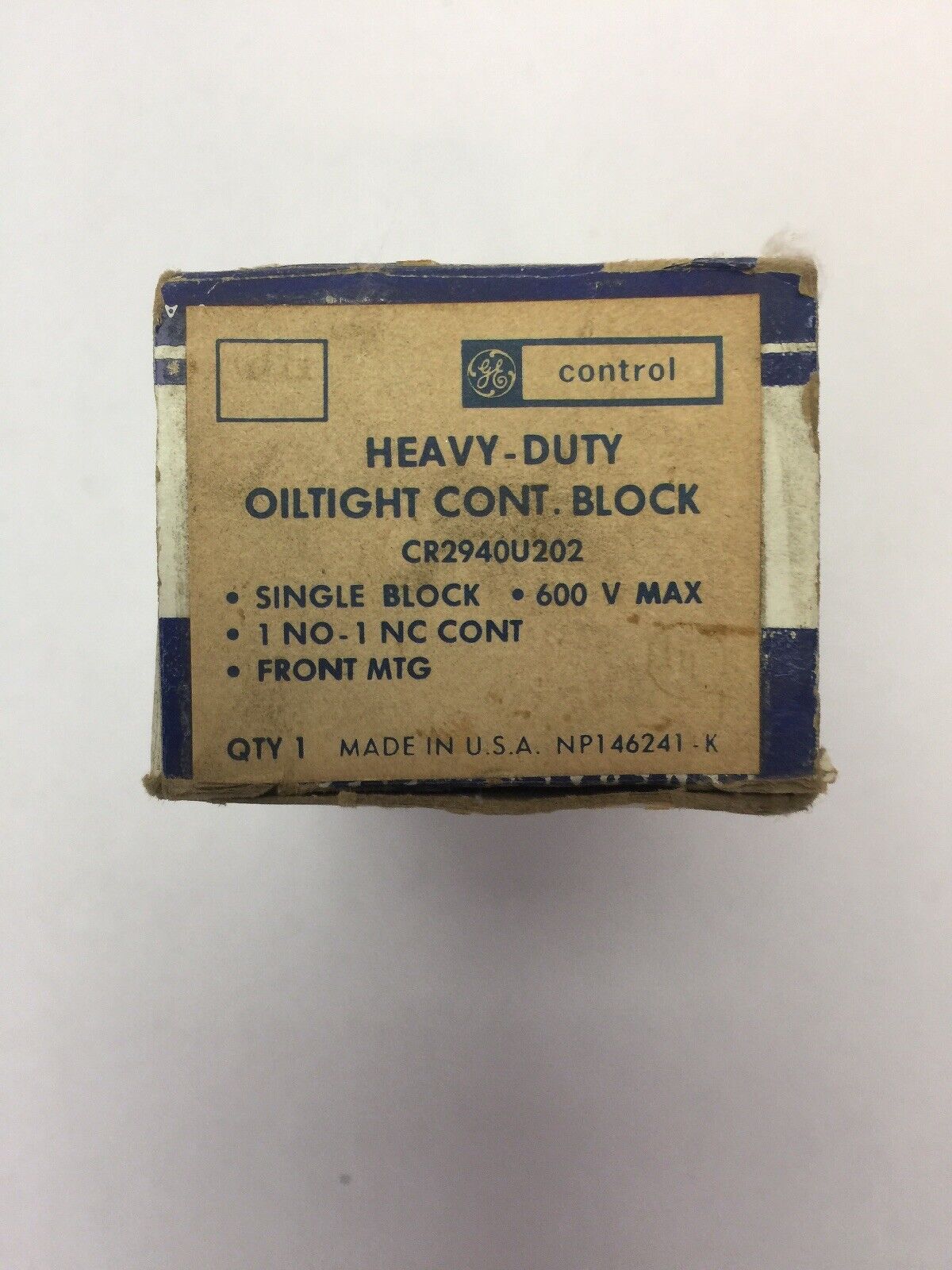 GE CR2940U202 HEAVY DUTY OILTIGHT CONTACT BLOCK 600V 1 NO 1 NC CONT