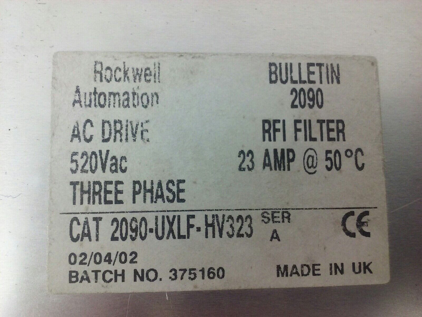 ROCKWELL, 2090-UXLF-HV323, AC DRIVE, 520VAC, 3PH, RFI FILTER, 23AMP @ 50C,