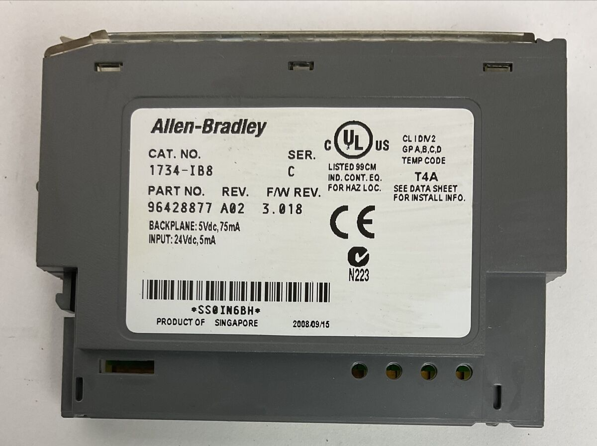 ALLEN BRADLEY 1734-IB8 SER C REV A02 F/W REV 3.018 INPUT MODULE 24VDC SINK INPUT