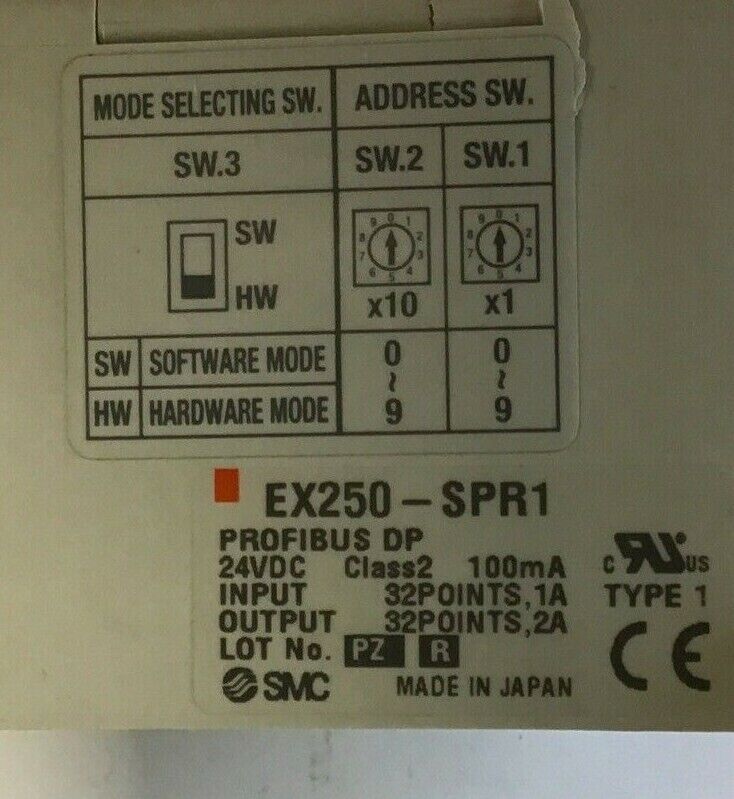 SMC EX250-SPR1 PROFIBUS DP 24VDC CLASS2 100MA