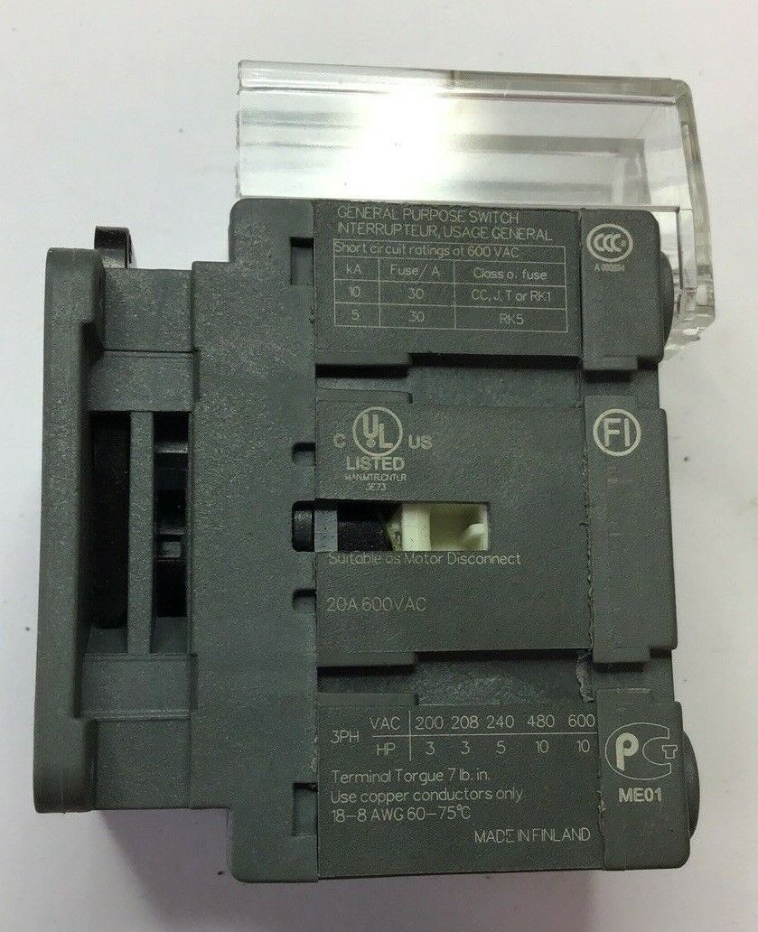 ABB OT16FT3 SWITCH DISCONNECTOR 60HZ 8KV 20A 600VAC