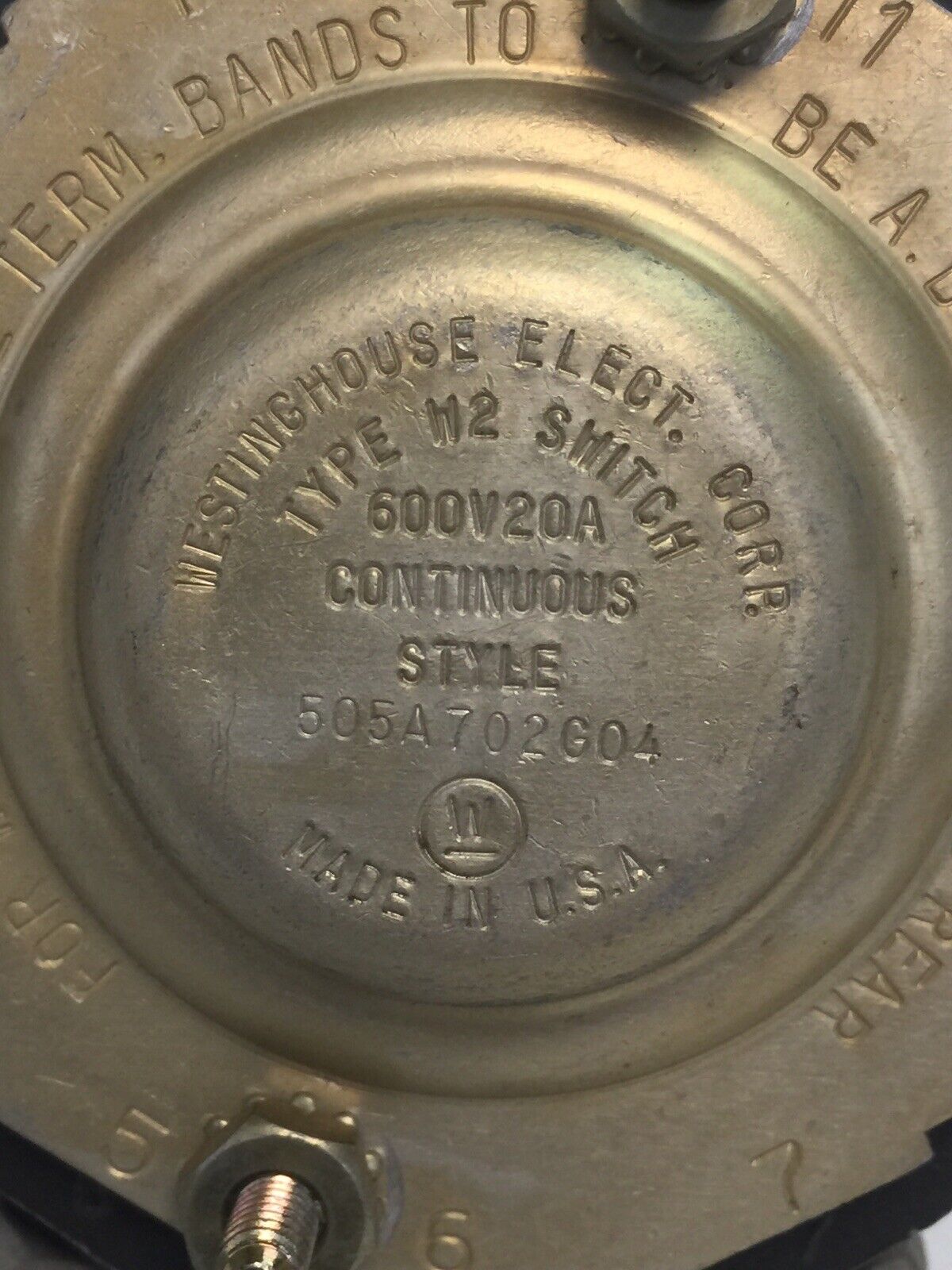 WESTINGHOUSE 505A702G04 TYPE W2 SWITCH 600V 20A ROTARY SWITCH NO HANDLE