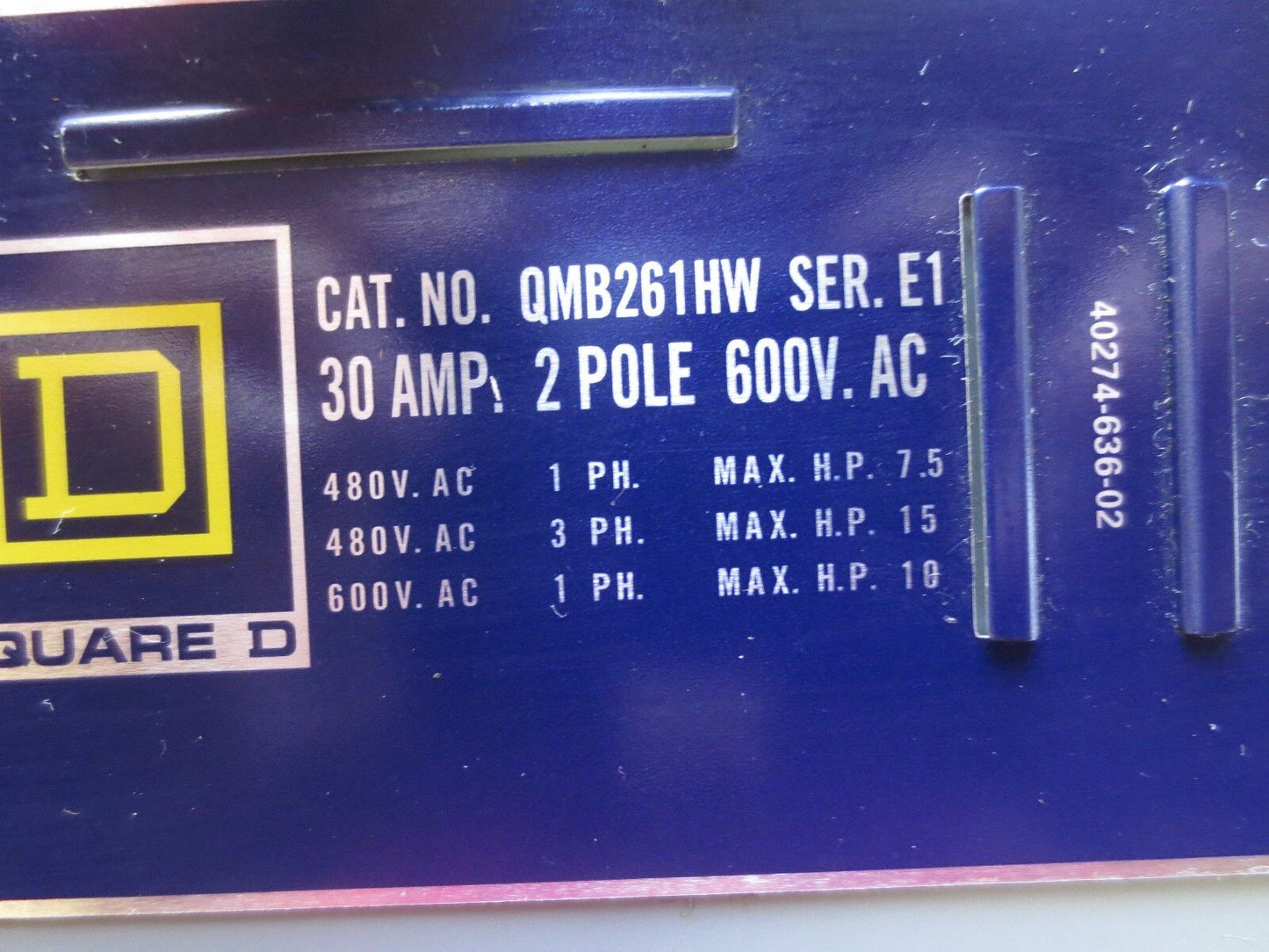 SQUARE D QMB261HW QMB BRANCH SWITCH - 30A, 600V, 2-POLE - NEW SURPLUS