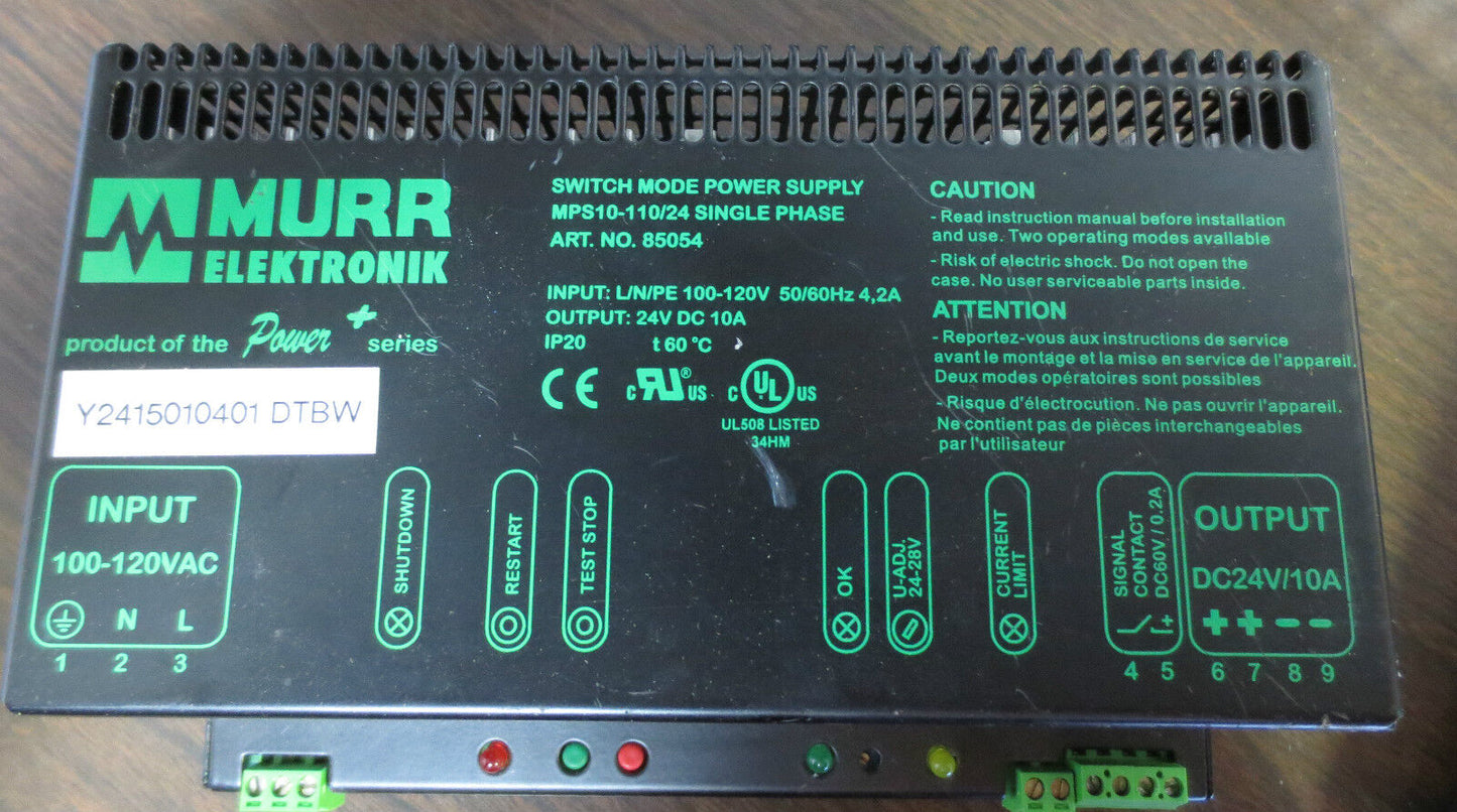 MURR MP810-110/24 SWITCH MODE POWER SUPPLY SINGLE-PHASE 85054