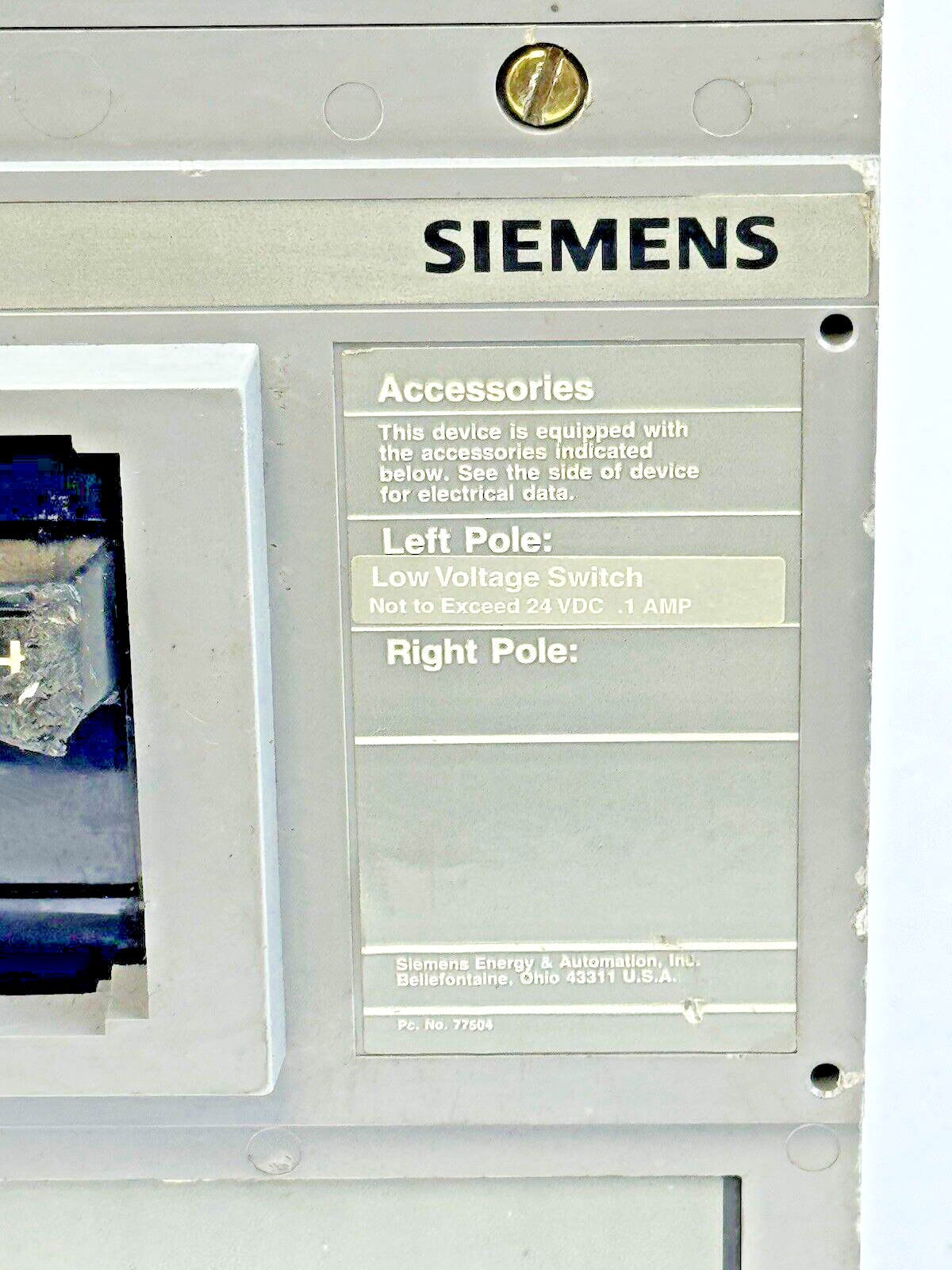 SIEMENS - LXD62S600A - SWITCH W/ A01JLDLV LOW VOLT AUX SWITCH 2 POLE/600A/600VAC
