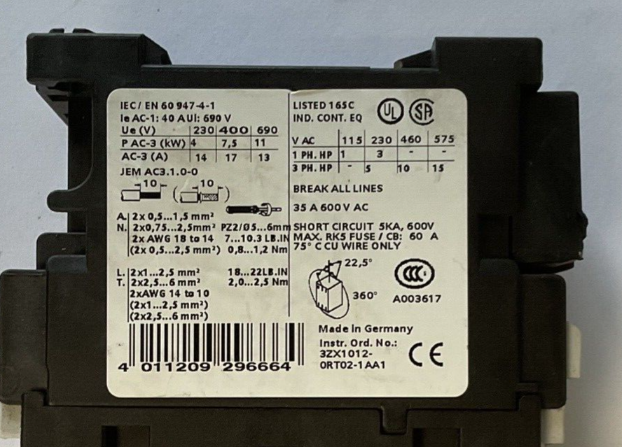SIEMENS 3RT1025-1A..0 CONTACTOR 690V