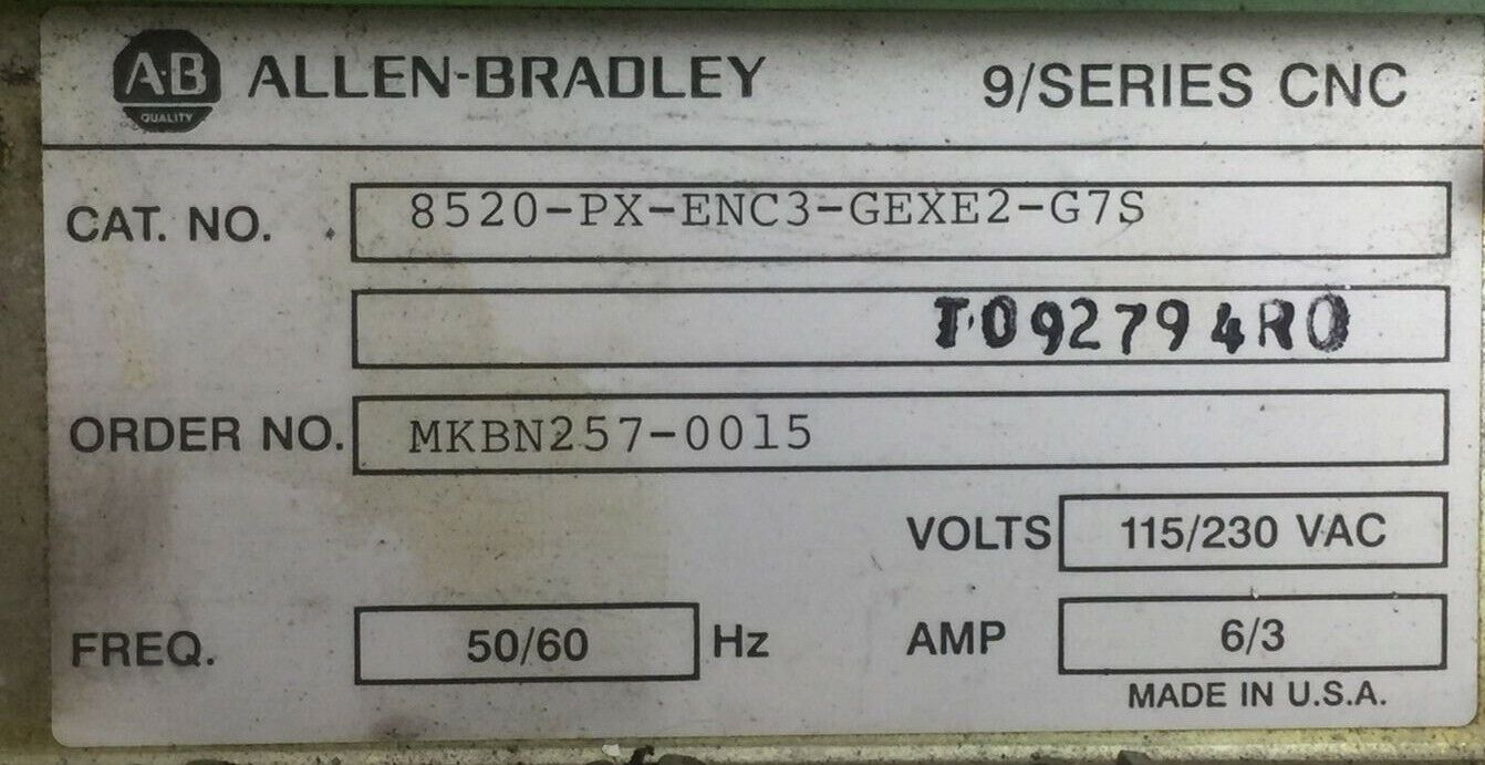 ALLEN BRADLEY 8520-PX-ENC3-GEXE2-G7S CIRCUIT BOARD AND RACK 9/SERIES CNC 115/230