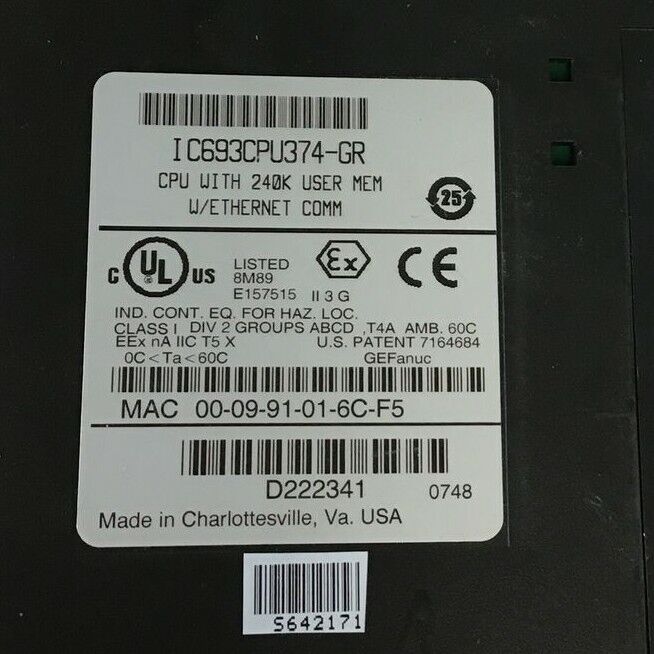 GE FANUC IC693CPU374-GR CPU 240K W/ETHERNET COMM