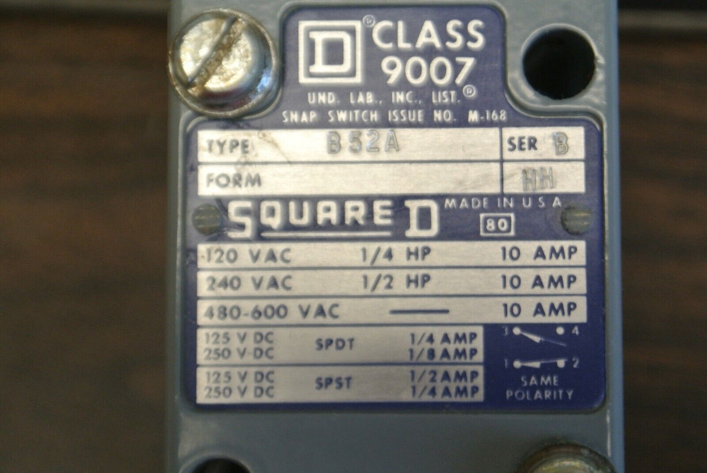 SQUARE D 9007 B52A, Ser. B HEAVY DUTY LIMIT SWITCH / NEW SURPLUS