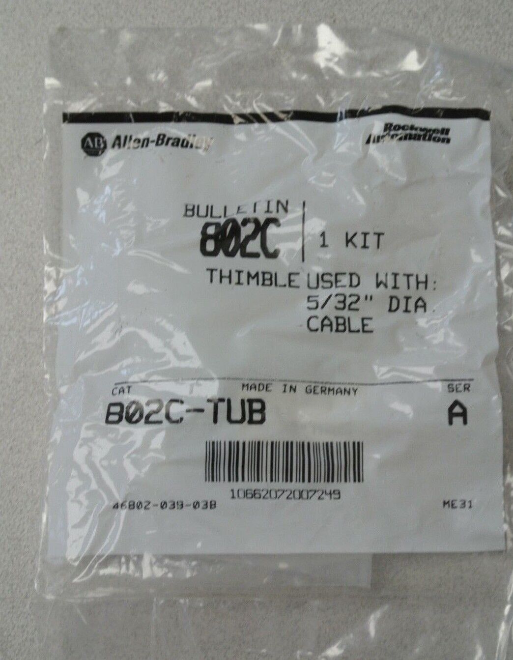 ALLEN-BRADLEY 802C-TUB / THIMBLE for CABLE-PULL SAFETY SWITCH / NEW SURPLUS EACH