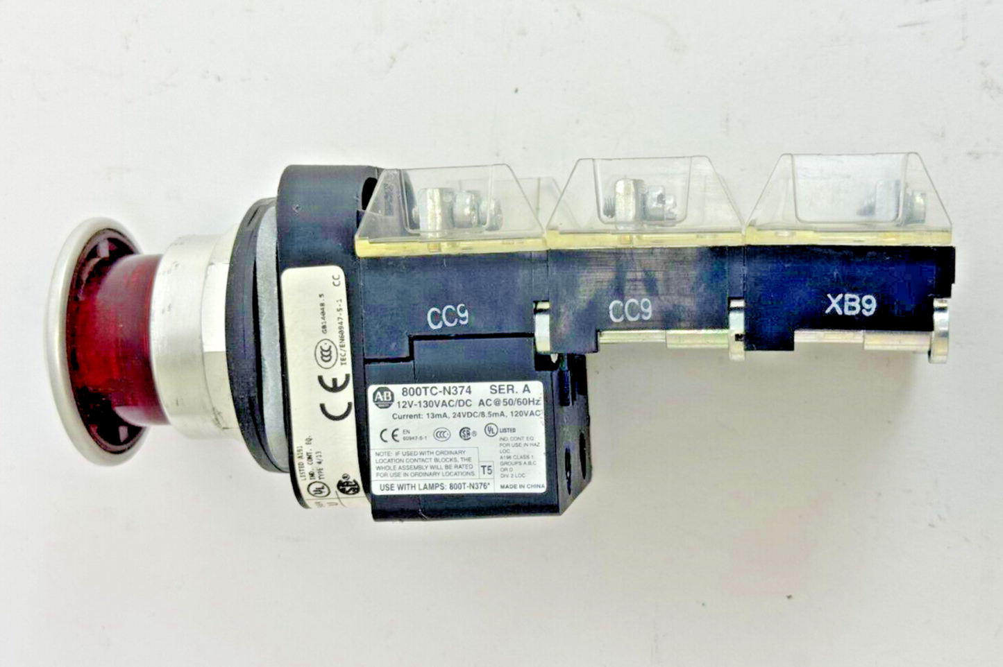 ALLEN-BRADLEY - 800T-FXTQH2RA5 SER. U - RED MUSHROOM PUSH/PULL BUTTON W/ BLOCK