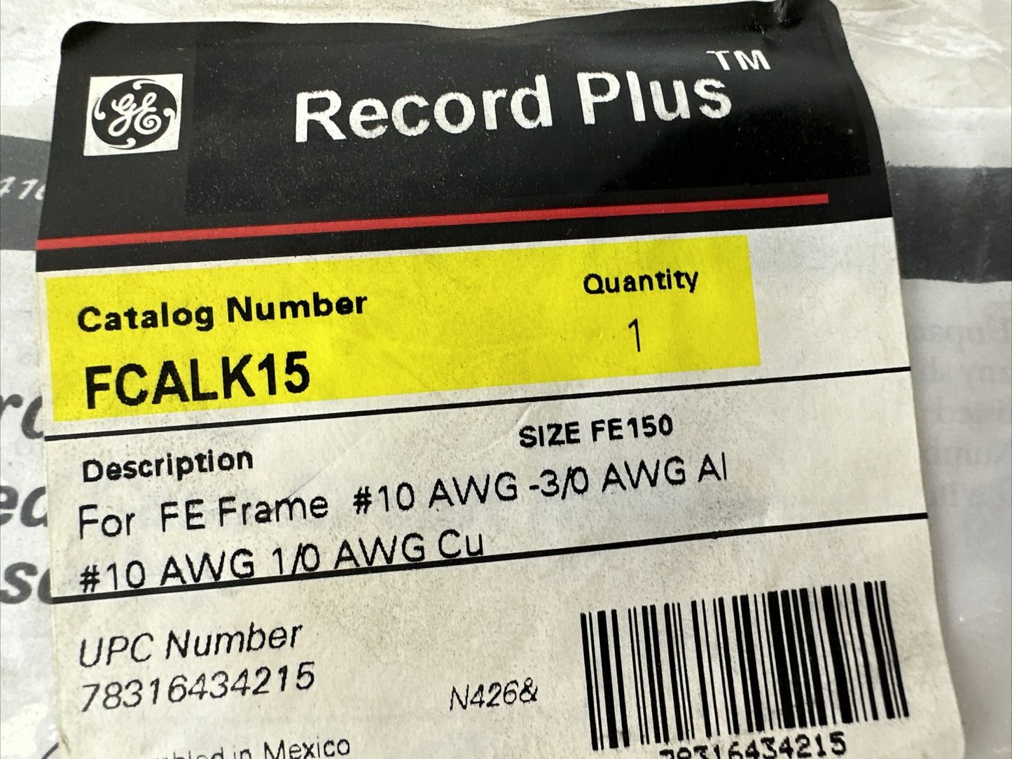 GE FCALK15 RECORD PLUS LUG KIT FOR FE FRAME #10 AWG-3/0 AWG Al AWG 1/0 AWG Cu