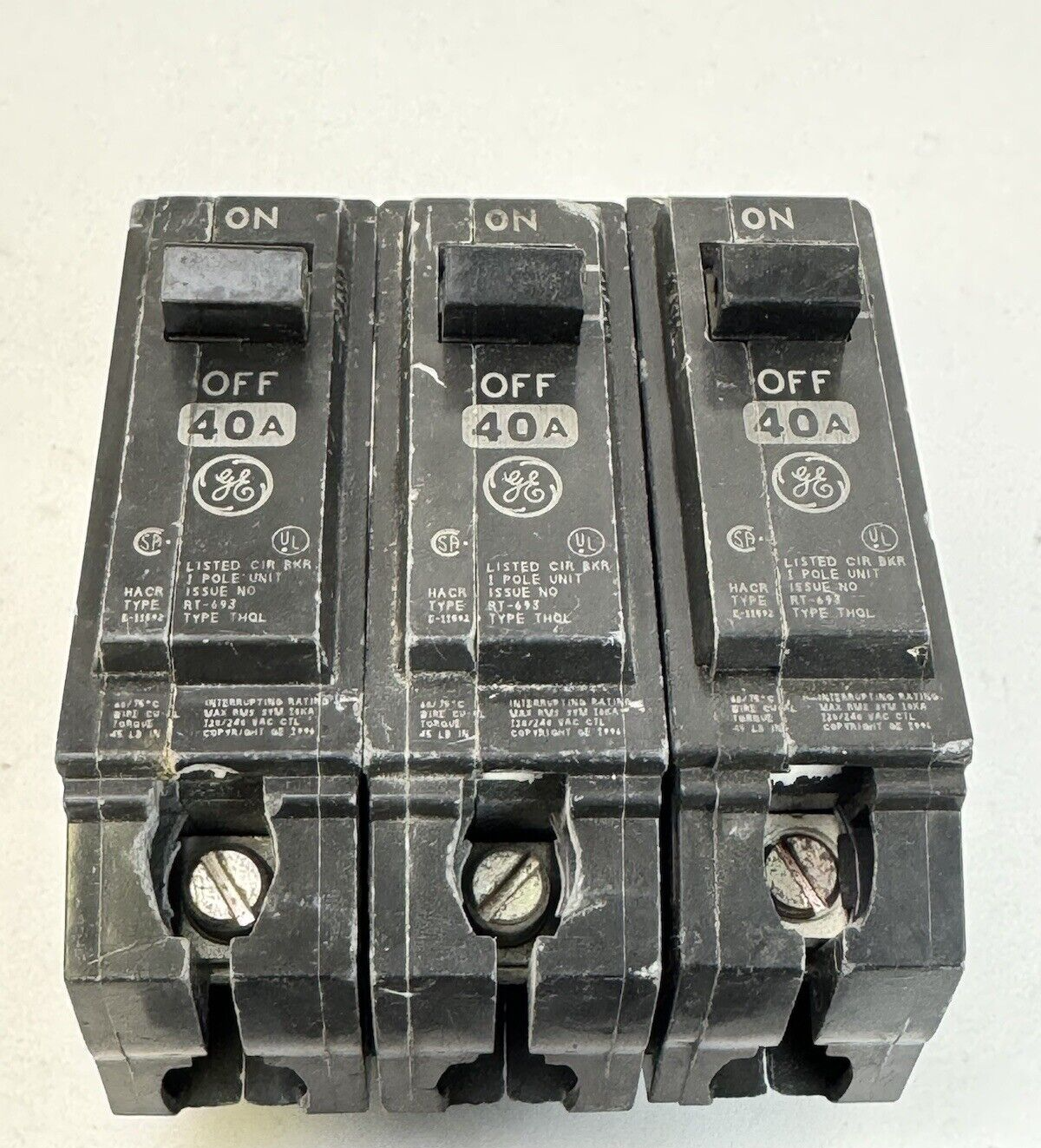 GE **LOT OF 6** THQL1140 - CIRCUIT BREAKERS - 1 POLE, 40 A, 240 VAC