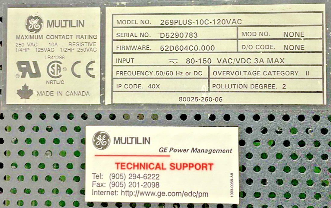 GE 269PLUS-10C-120VAC MOTOR MANAGMENT RELAY *CRACKED/BROKEN PLASTIC*