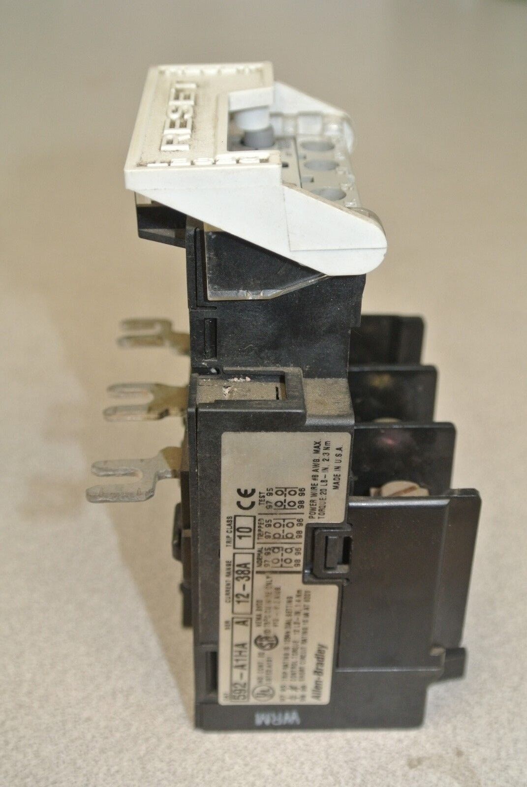 ALLEN-BRADLEY 592-A1HA Ser. A - OVERLOAD RELAY - 12-38A - SIZES 0 & 1 - 3-PHASE