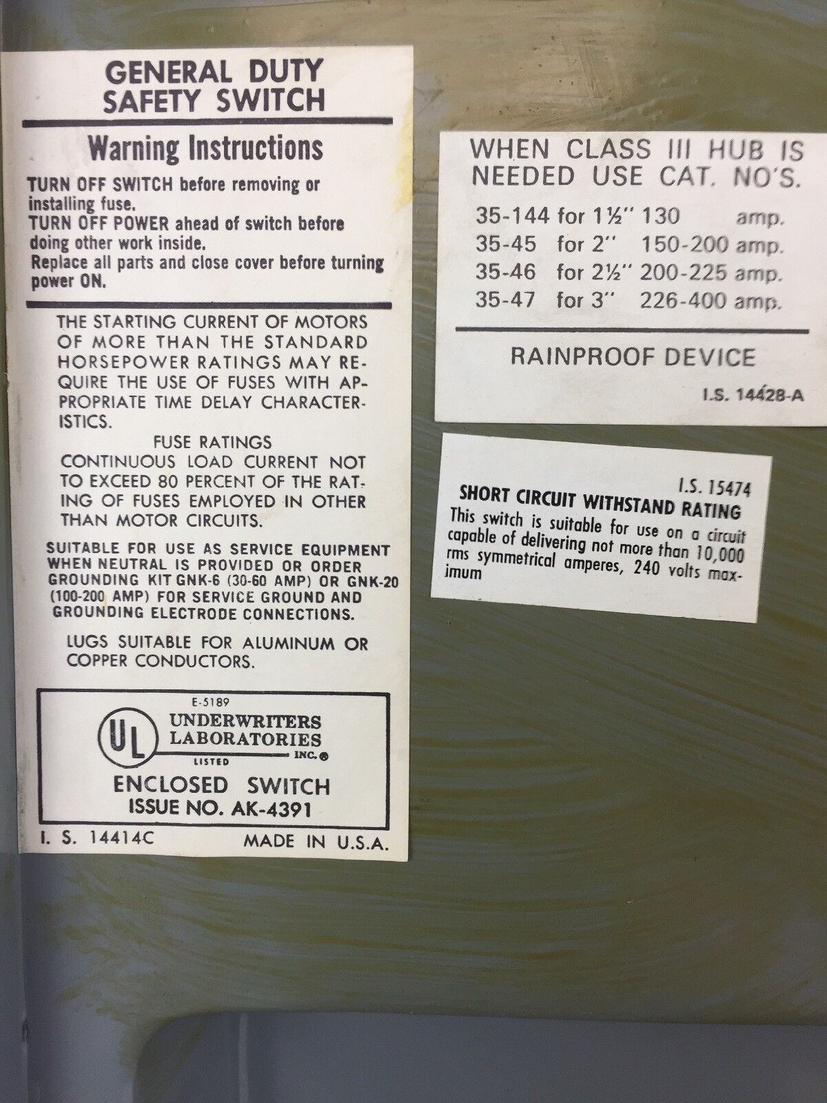 SYLVANIA RD2032SN SAFETY SWITCH 200 AMP 240 VAC NEMA 3R RAINTITE ENCLOSURE 3 S/N