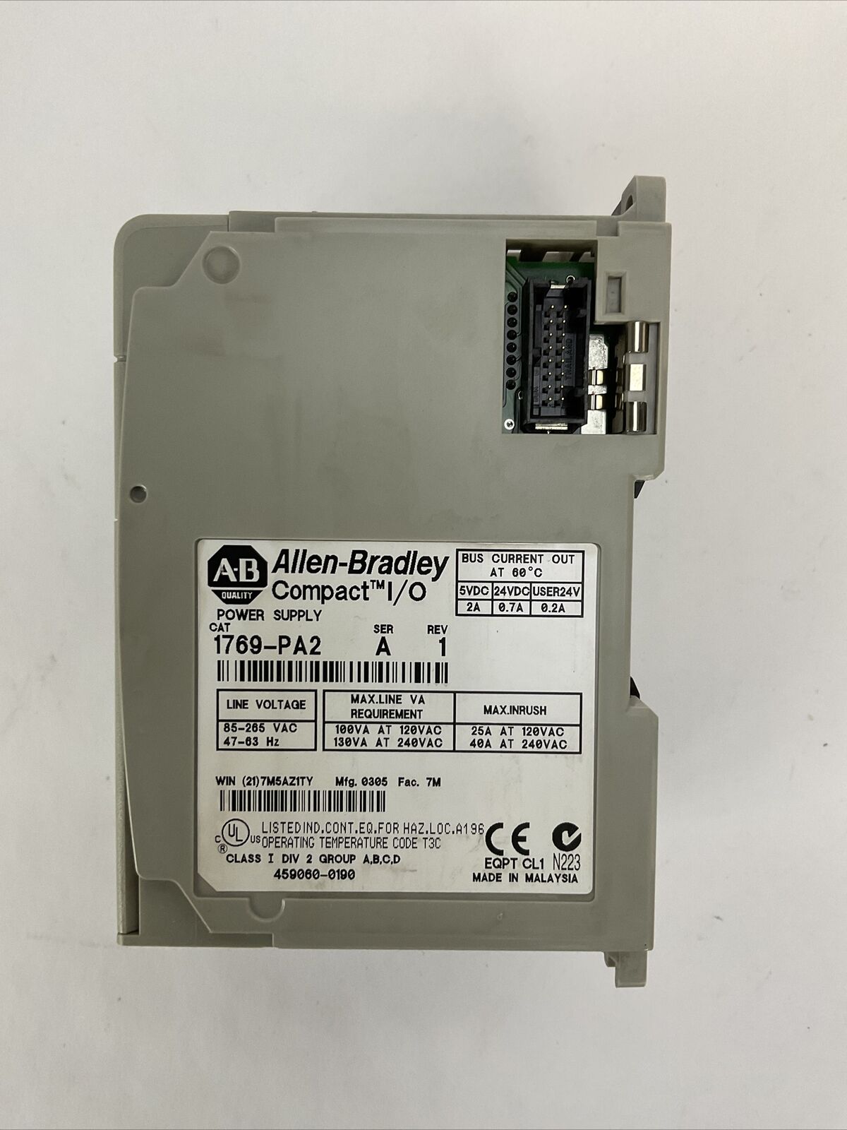 ALLEN BRADLEY 1769-PA2 SER A REV 1 COMPACT I/O POWER SUPPLY