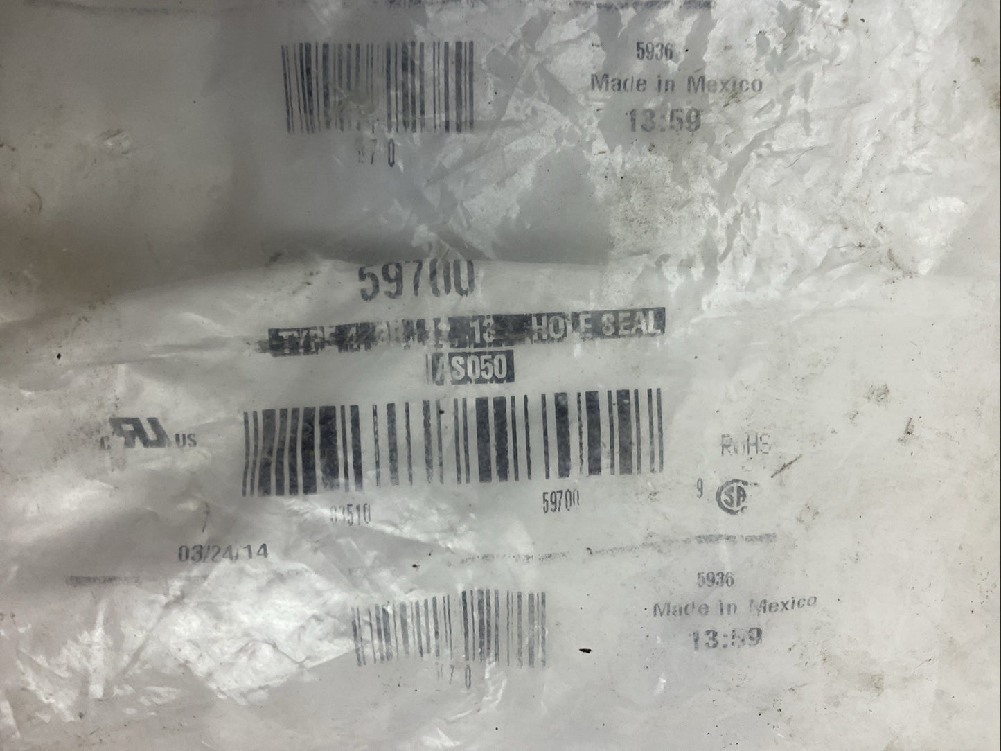 HOFFMAN TYPE 3R, 4, 12, 13 AS050 783510-59700 HOLE SEAL 59700 1/2" (BAG OF 10)