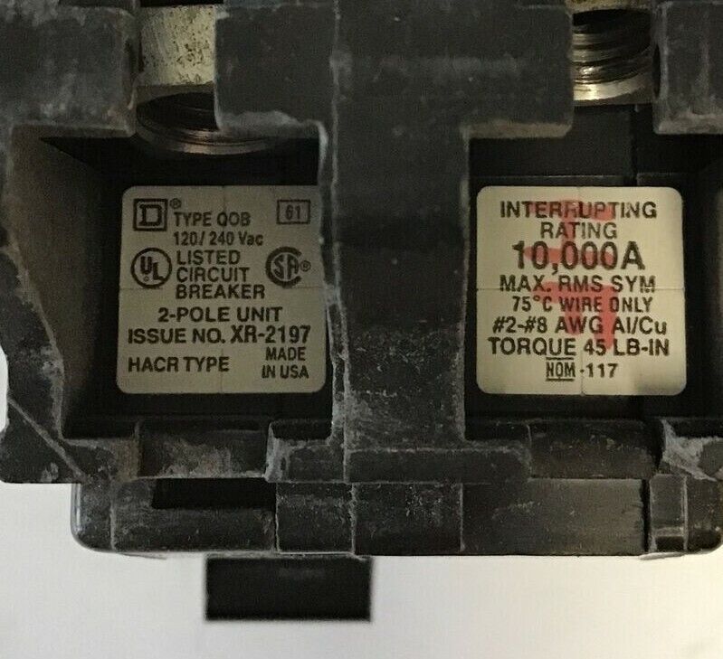 SQUARE D QOB260 CIRCUIT BREAKER 60A 120/240VAC 2POLE