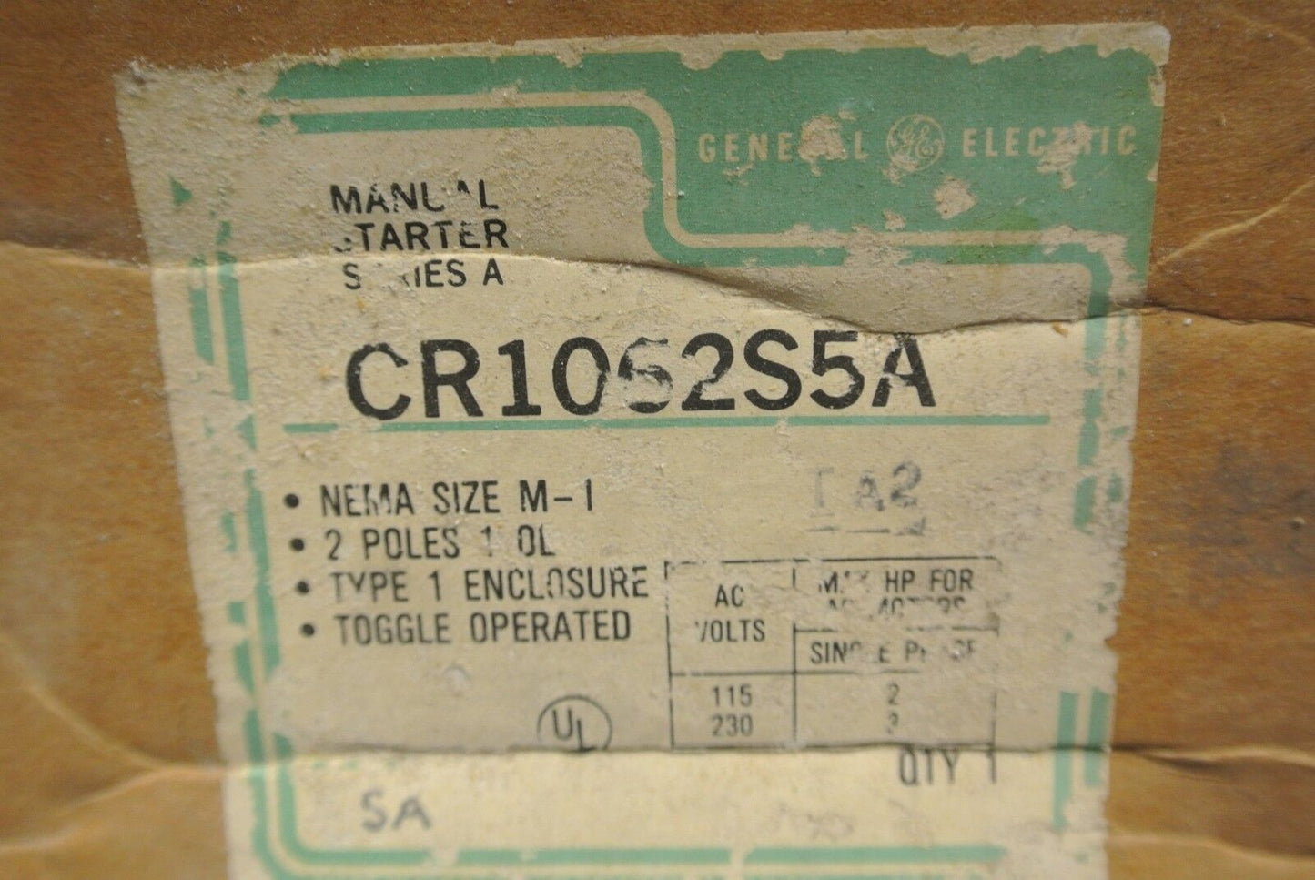 GE CR1062S5A - MANUAL MOTOR STARTER / TOGGLE SWITCH in ENCLOSURE / NEW SURPLUS