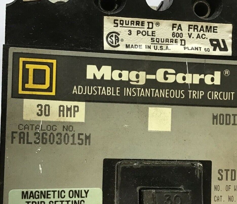 SQUARE D FAL3603015M CIRCUIT BREAKER 30A 600VAC