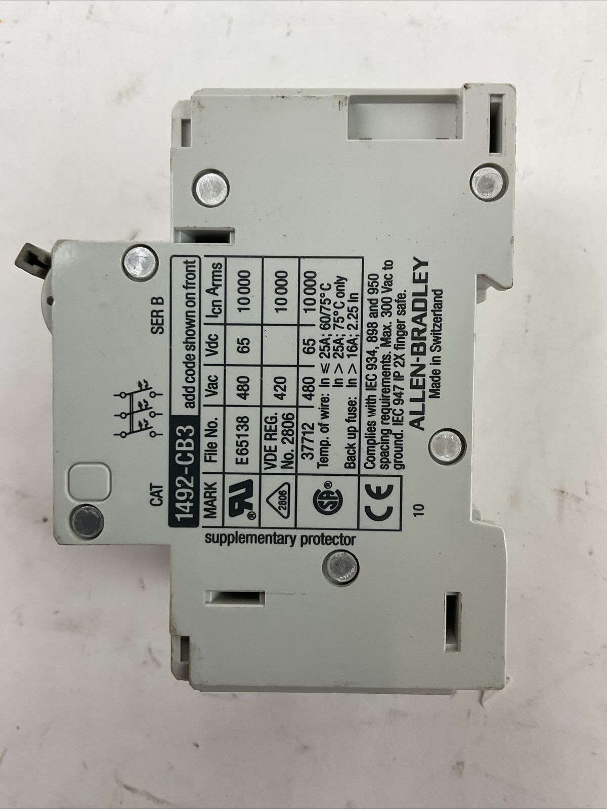 ALLEN BRADLEY 1492-CB3G070 MANUAL MOTOR CONTROLLER 7A SER B