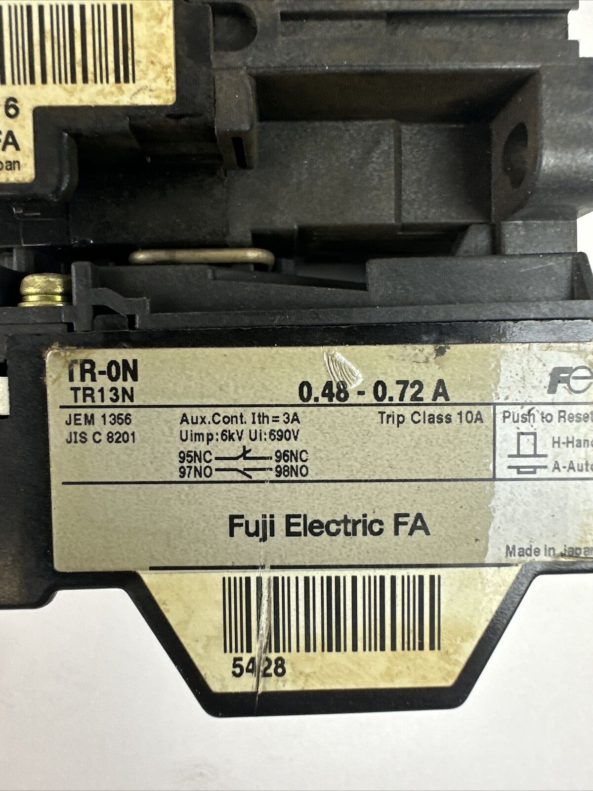FUJI STARTER 4NC0F0#10 SC-0 3PH 5HP 600VAC COIL 100-110V 60HZ SZ-Z5 TR-0N