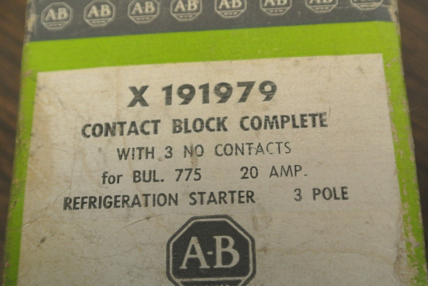 ALLEN-BRADLEY X 191979 CONTACT BLOCK / 3 NO / 20A / REFRIG. STARTER NEW SURPLUS