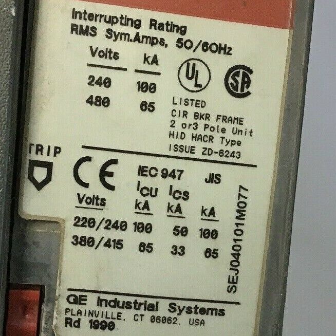 GE SELA24AT0060 CURRENT LIMITING CIRCUIT BREAKER 60A 480VAC 2POLE W/O TRIP