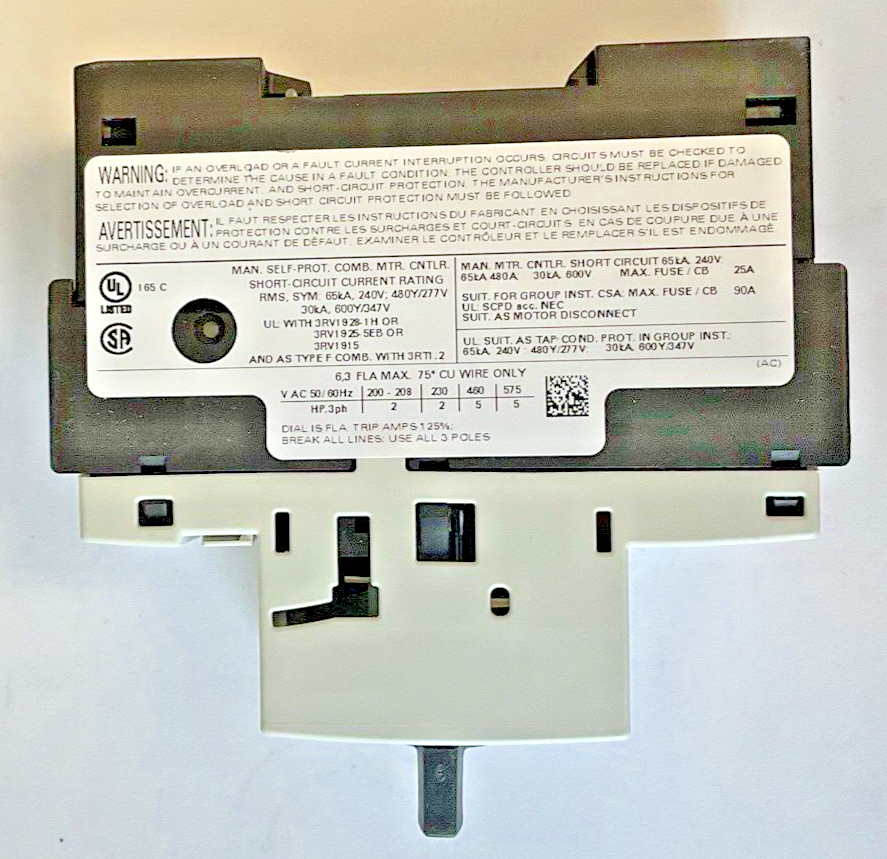 SIEMENS 3RV1021-1GA10 COMBINATION MOTOR CONTROL 4.5-6.3A