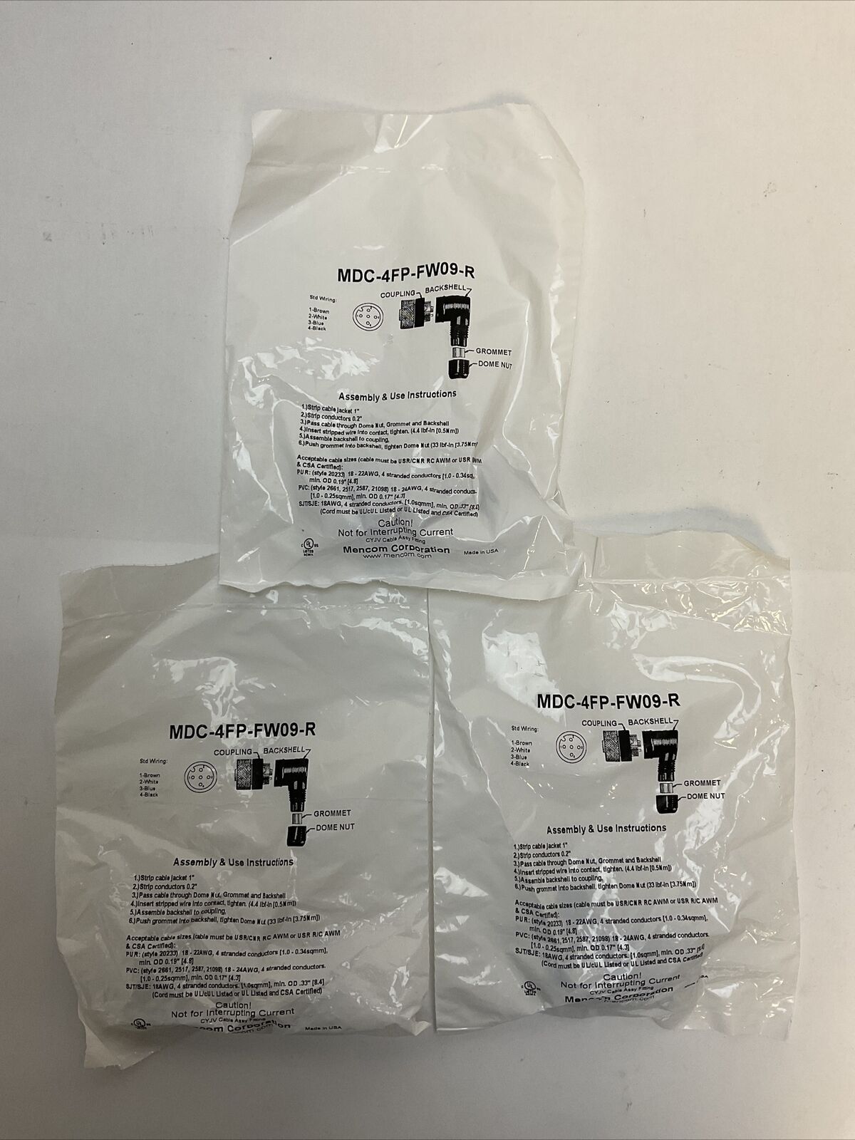 MENCOM MDC-4FP-FW09-R FIELD WIREABLE SENSOR PLUG (LOT OF 3)