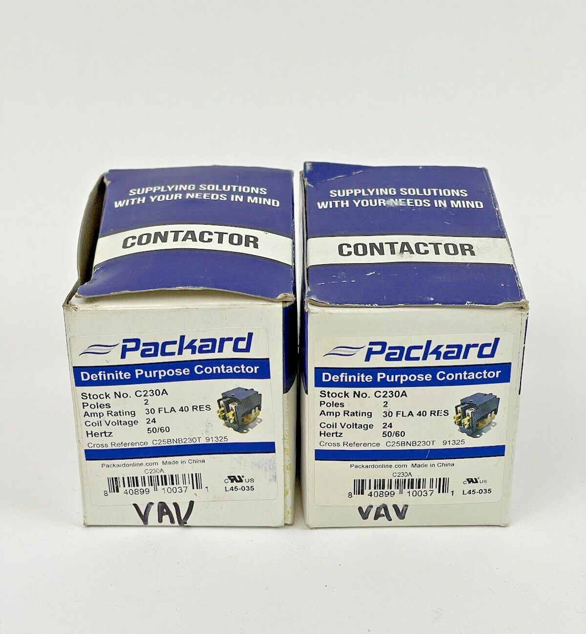 PACKARD *LOT OF 2* - C230A - DEFINITE PURPOSE CONTACTOR - 2 POLE, 30A, 24V 50/60