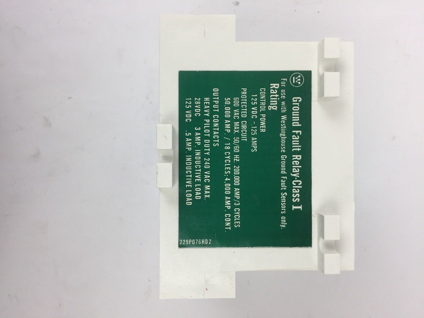 WESTINGHOUSE GFR60ED GROUND FAULT RELAY ELEC RESET W/O INTLK 255P156H08D