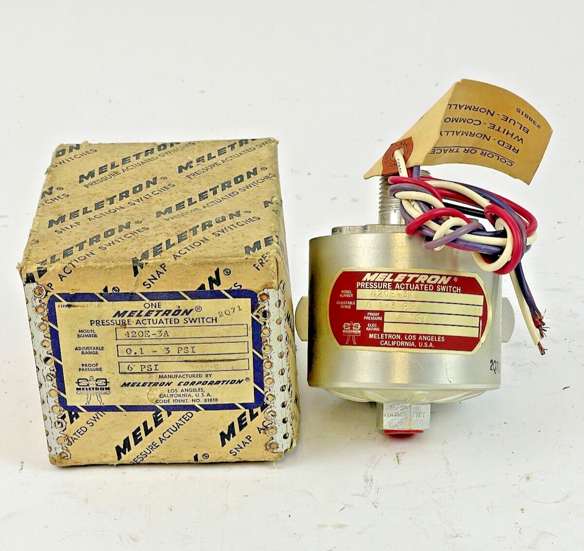 MELETRON - 420E-3A - PRESSURE ACTUATED SWITCH - ADJ. 0.1 - 3 PSI, PROOF 6 PSI