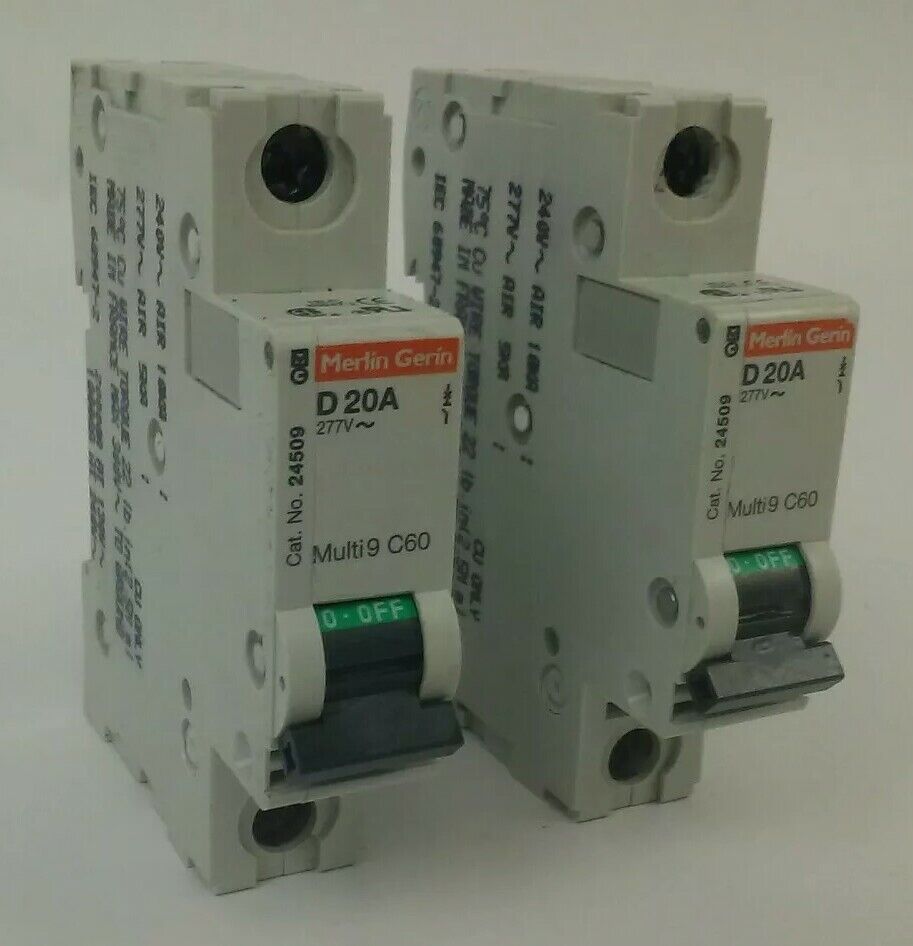 MERLIN GERIN 24509 CIRCUIT BREAKER 1P 20A 277V 10kA MULTI 9 C60 (LOT OF 2)