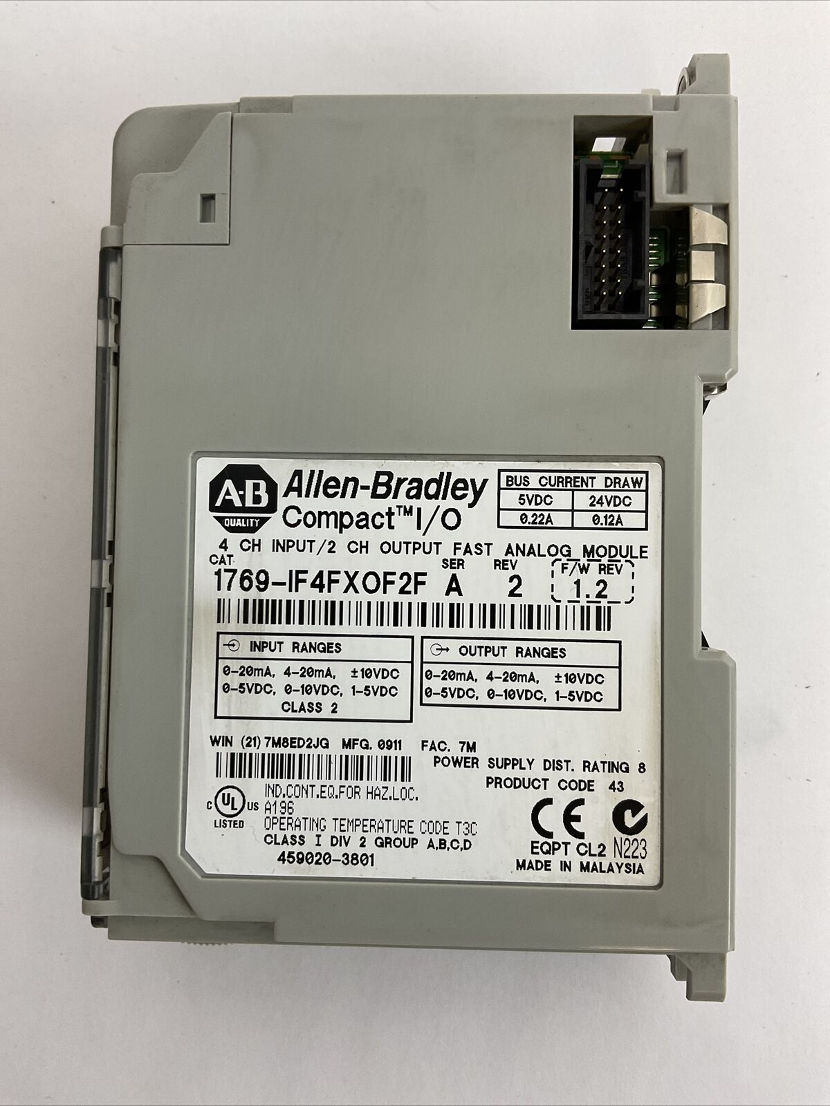 ALLEN BRADLEY 1769-IF4FXOF2F SER A REV 2 F/W REV 1.2 4CH INPUT / 2 OUTPUT FAST