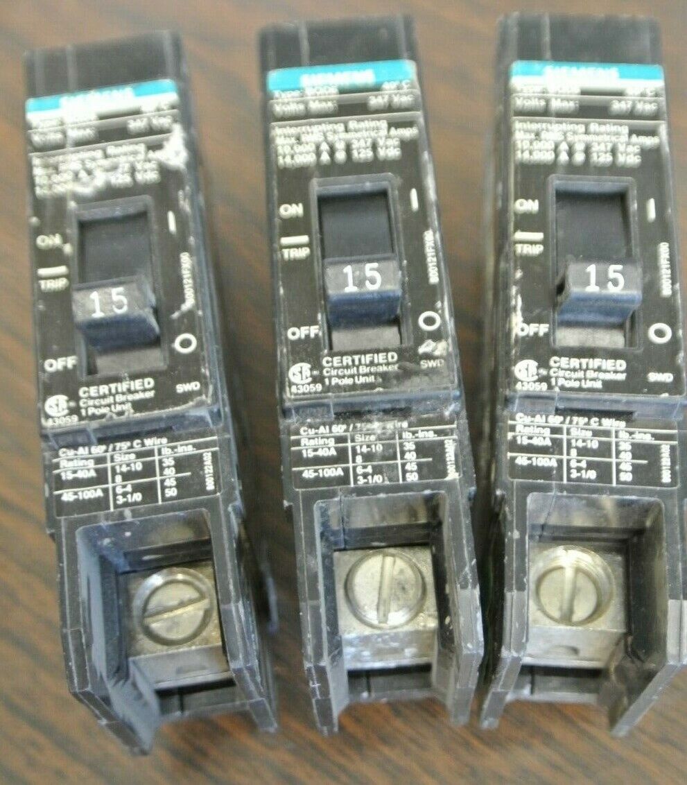 SIEMENS BQD6115 BOLT-ON CIRCUIT BREAKER 15A 347VAC 1-POLE ***LOTOF3***
