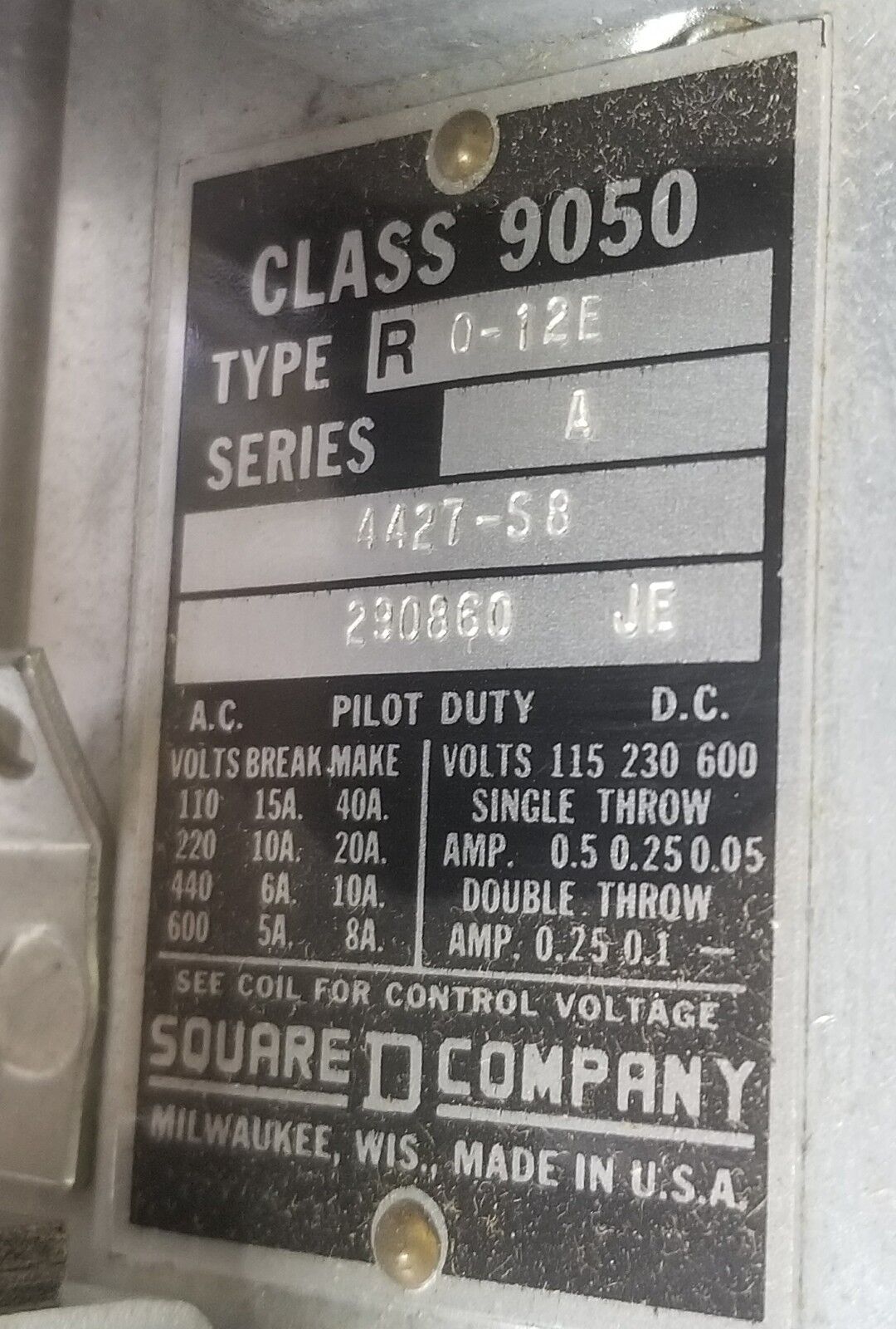 Pneumatic timer relay 9050 RO-12E Square D 1 POLE 15 AMP 110V