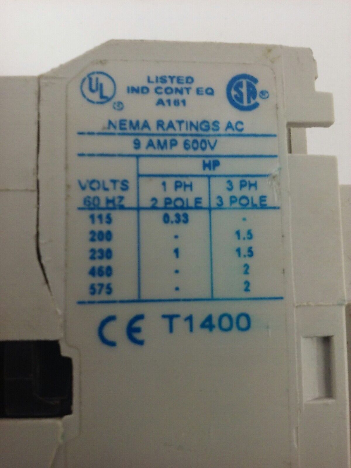CUTLER HAMMER AN16AN0, STARTER, SIZE 00, 9A, 600V, 3PH, 2H.P., W/ C306DN3, NEW