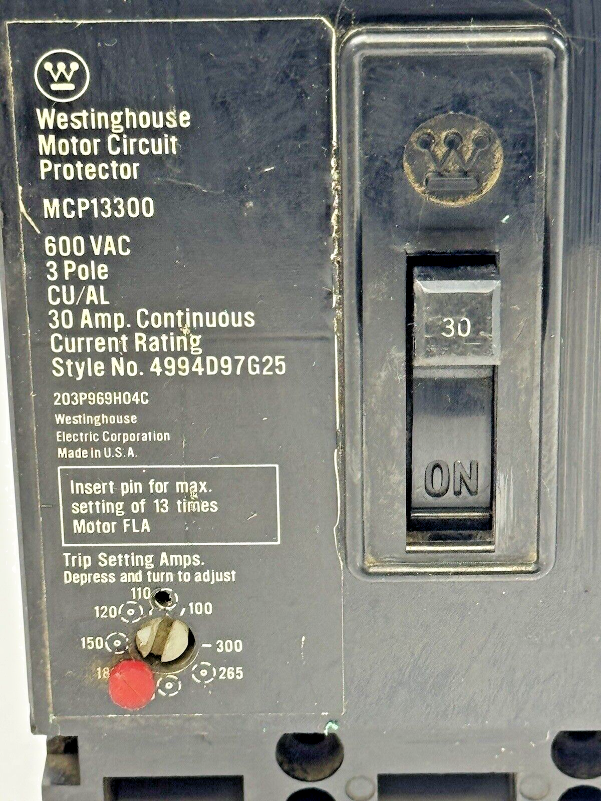 WESTINGHOUSE - MCP13300 - MOTOR CIRCUIT PROTECTOR - 3 POLE/30A/600VAC